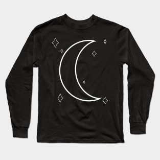 White Moon and Stars Celestial Graphic Art Long Sleeve T-Shirt